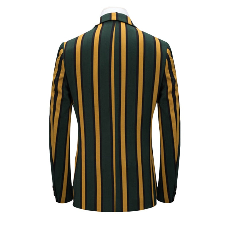 3-Piece Slim Fit Casual Stripe Yellow Suit