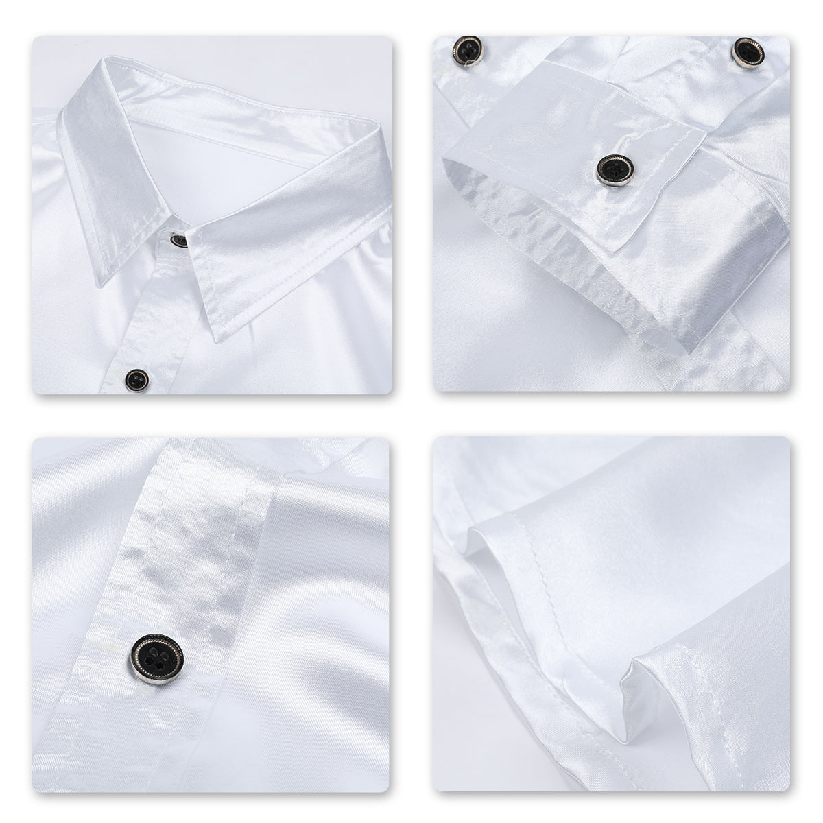Men's Casual Fashion Shiny Long Sleeve Lapel Shirt White