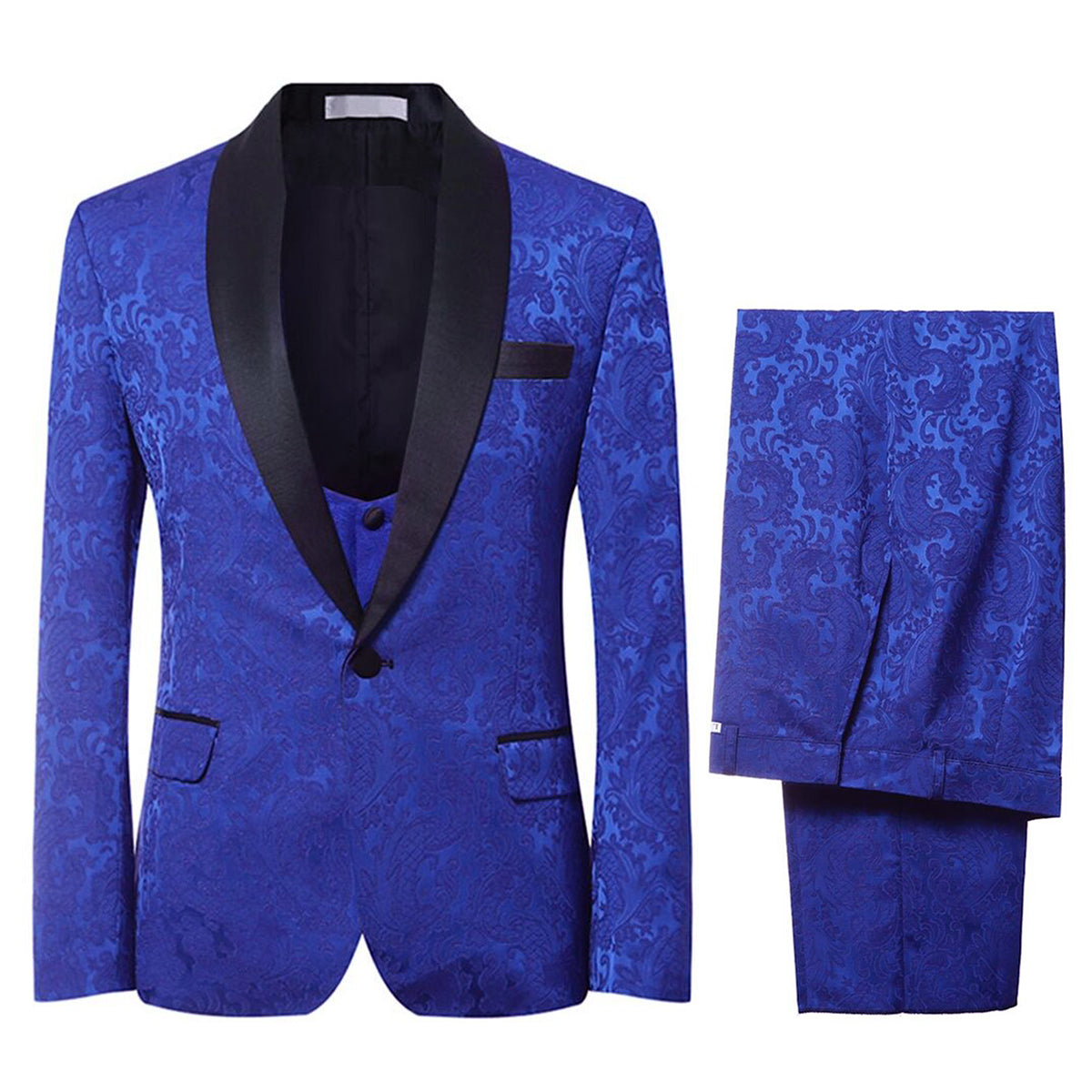 3-Piece Slim Fit Jacquard Suit Blue