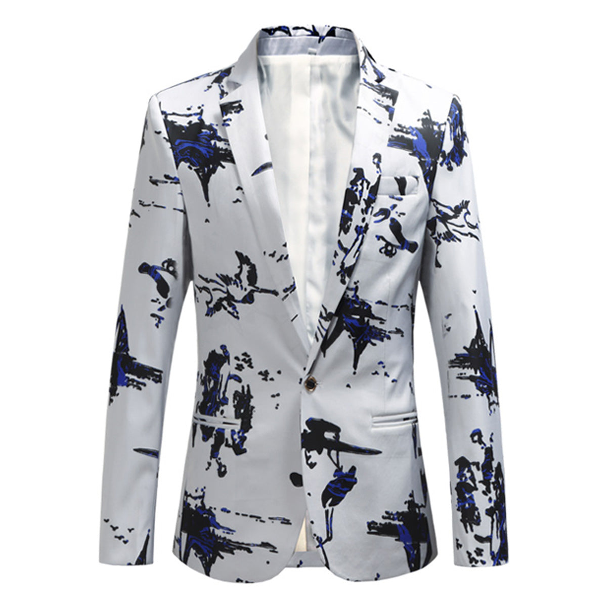 Men's Printed Single Breasted Slim Fit Blazer White