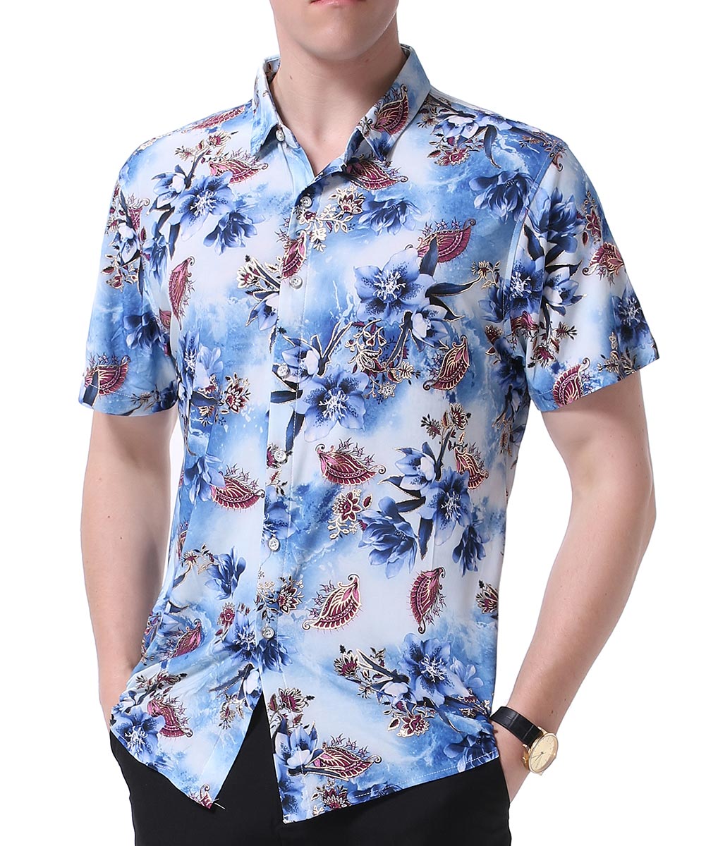 Slim Fit Floral Style Shirt Blue Flower