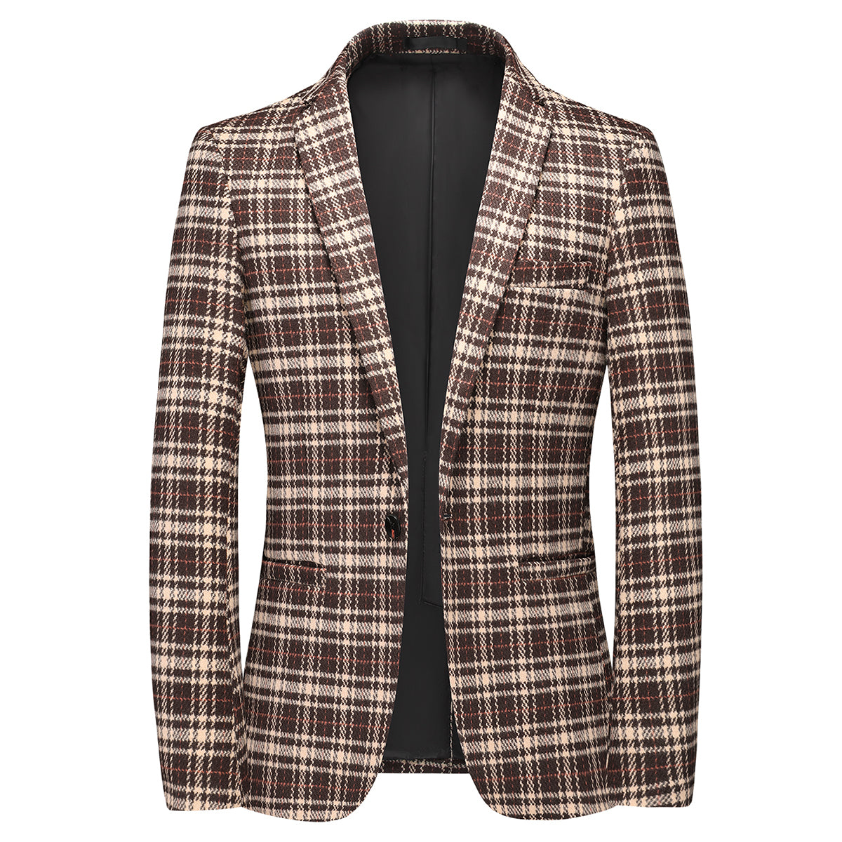 Men's Autumn One Button Casual Plaid Jacket Khaki