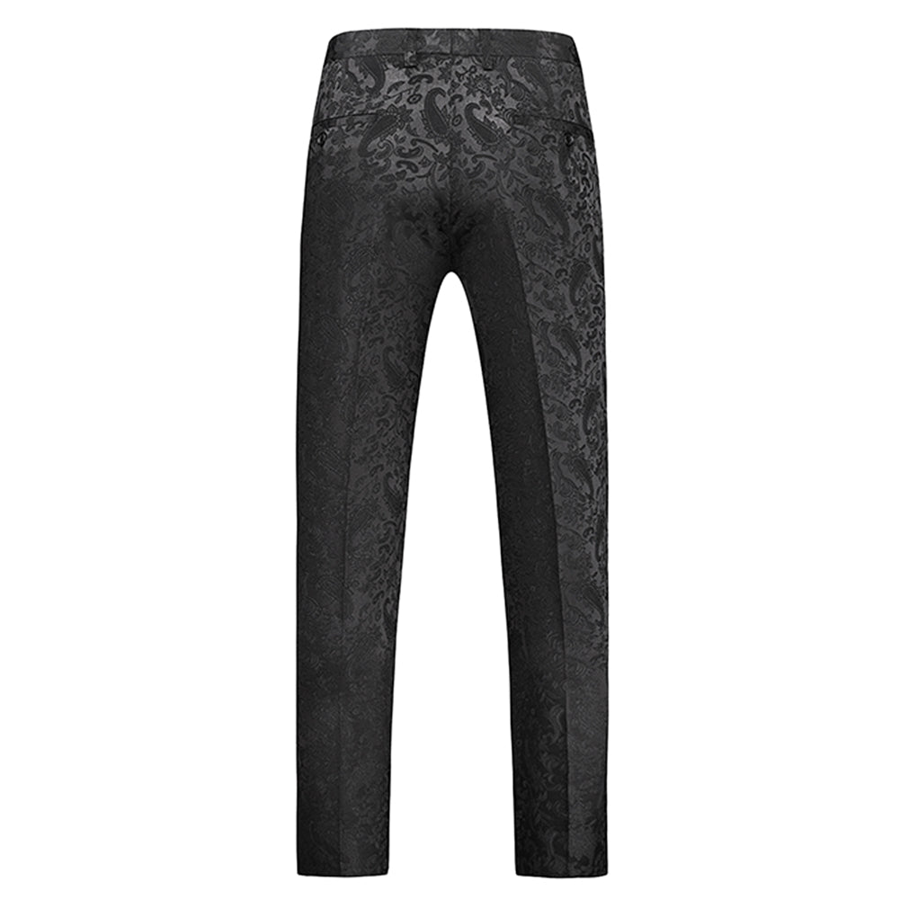 Men's Color Block Print Double Breasted Suit Black
