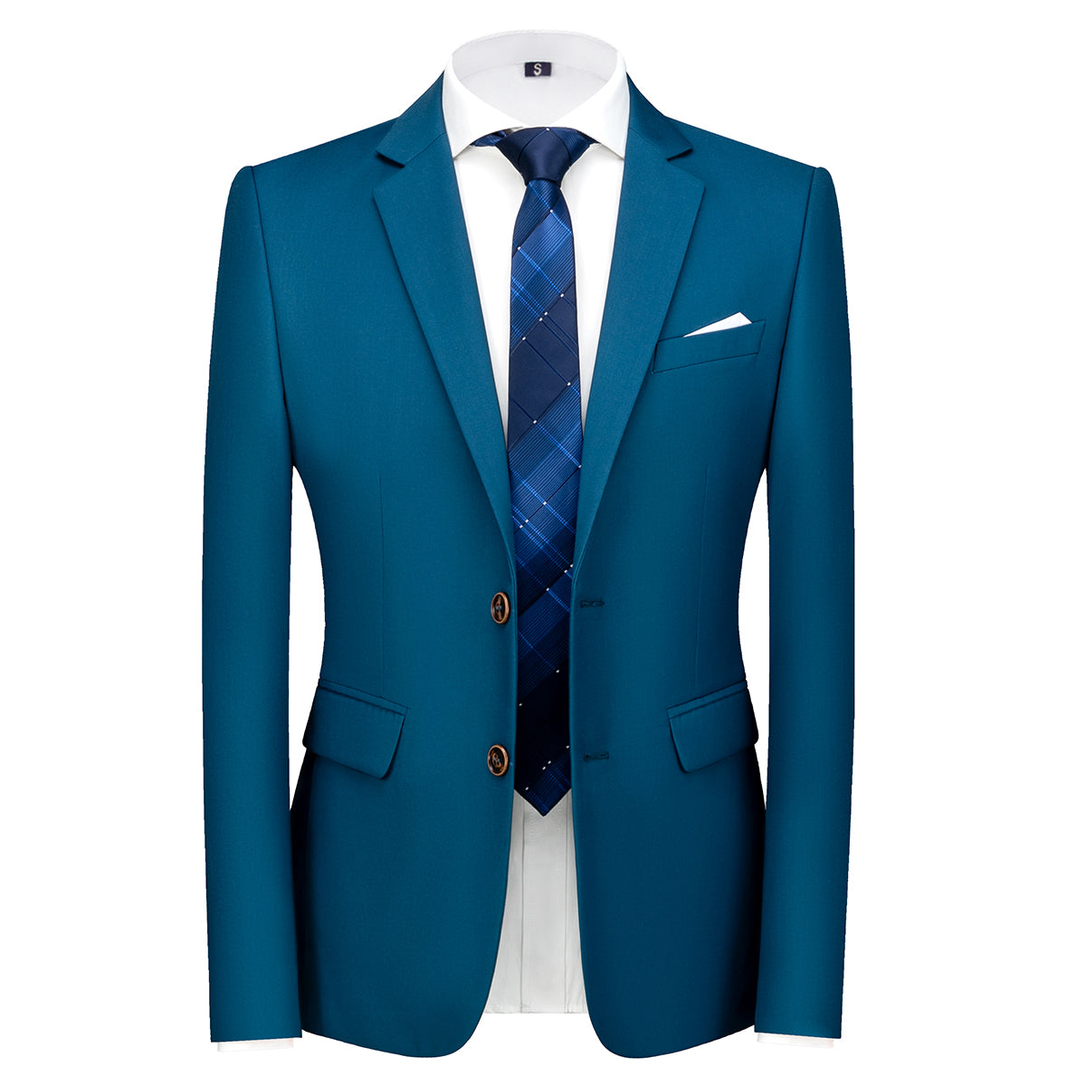 Men's Two-Button Back Slit Lapel Collar 3-Piece Suit Lake Blue