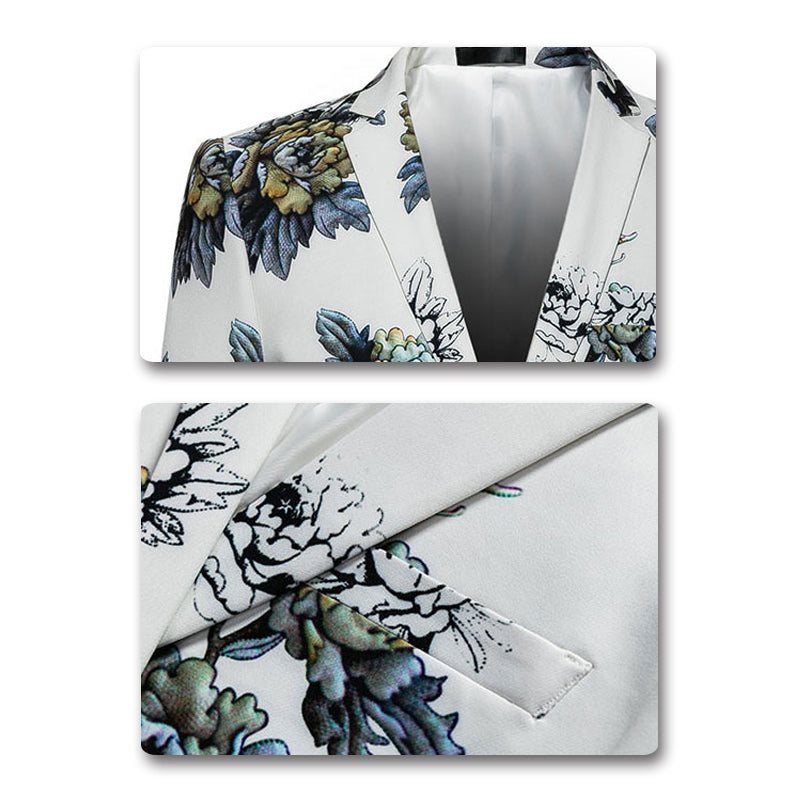 Floral Print Blazer Slim Fit White Blazer