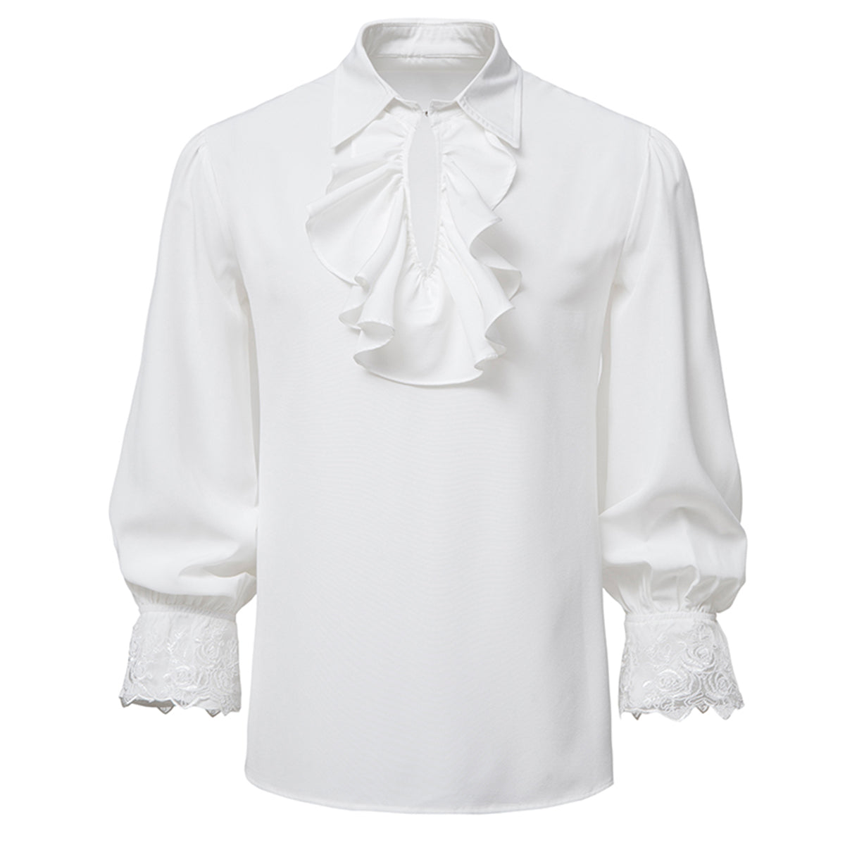 Men's Solid Punk Ruffled Long Sleeve Shirt White