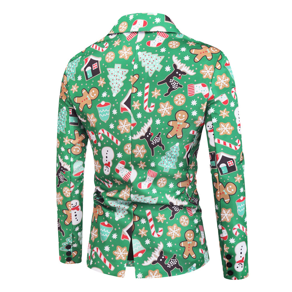 Men's 3-piece Snowman Christmas Print Suit Green