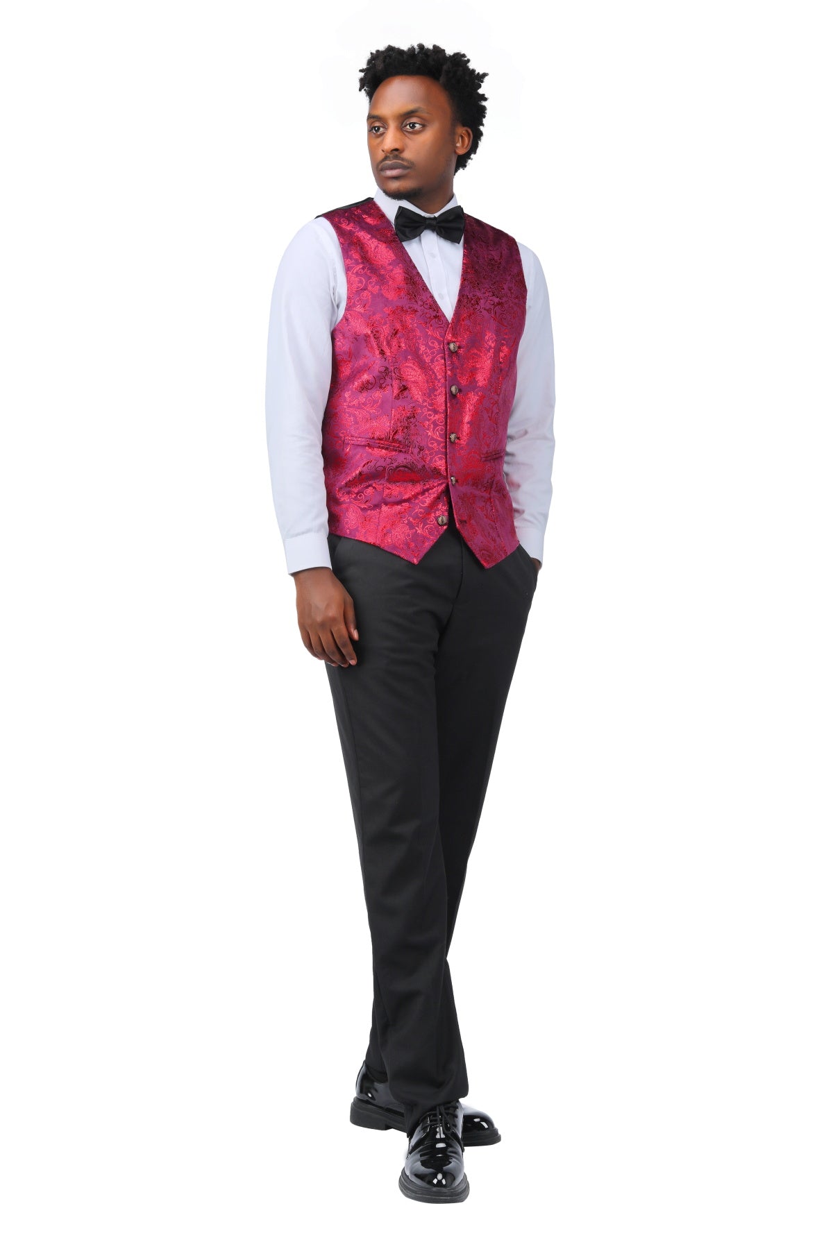 Single Breasted Slim Fit Printed Vest Waistcoat Red