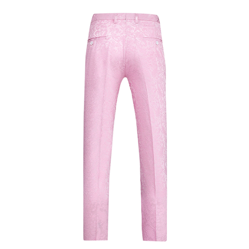 Men's Color Block Print Double Breasted Suit Pink
