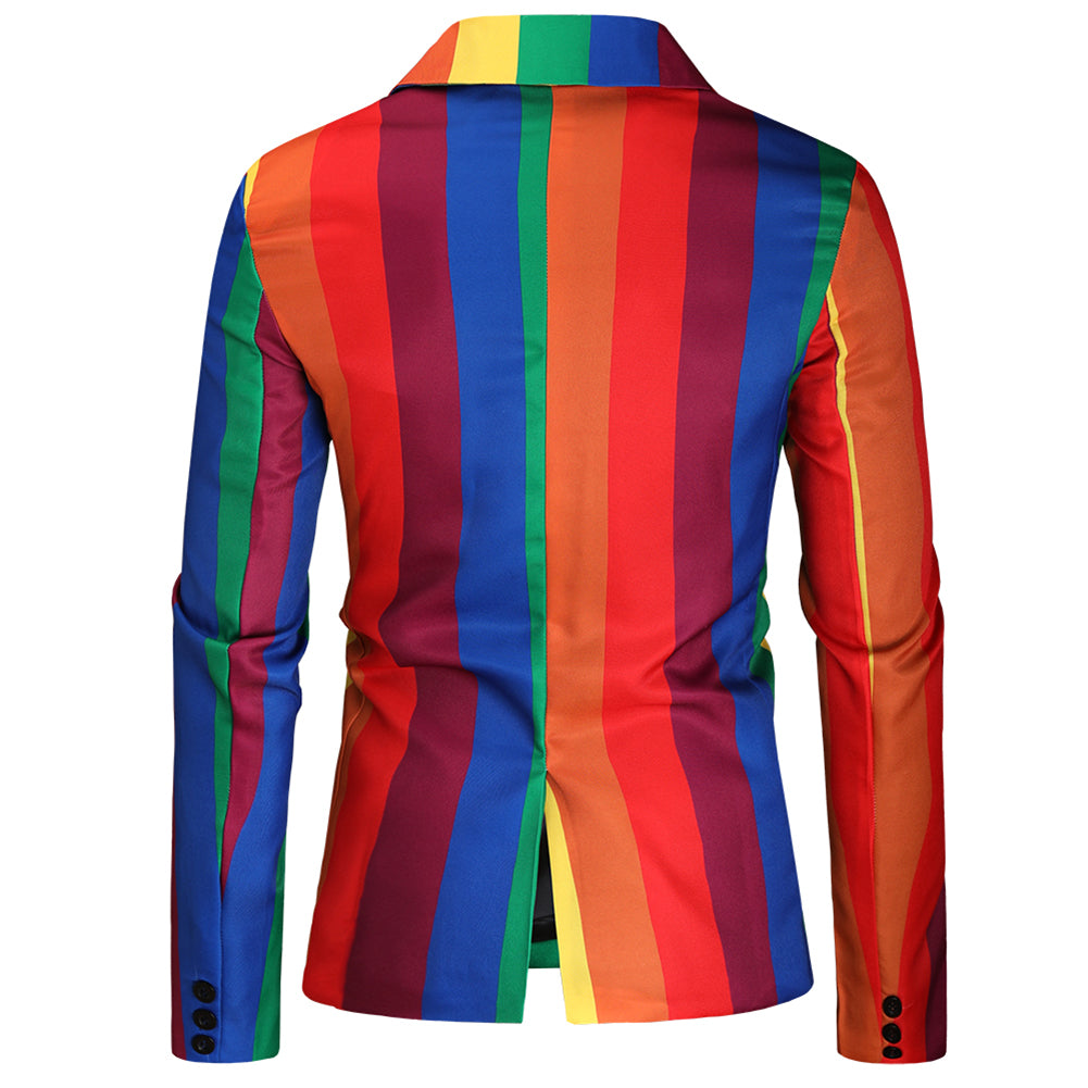 2 Piece Men's Stripe Colorblock Rainbow Celebration Suit