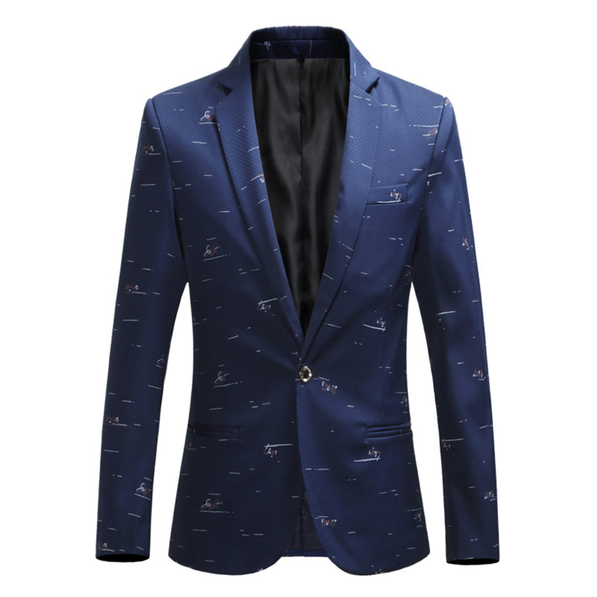 Men's Printed Single Breasted Slim Fit Blazer Blue