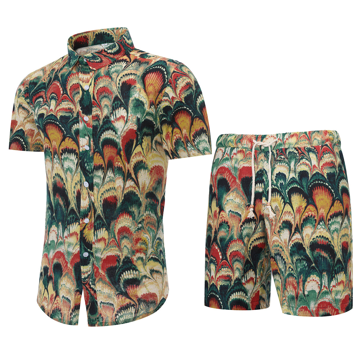2-Piece Peacock Feather Print Style Summer Suit