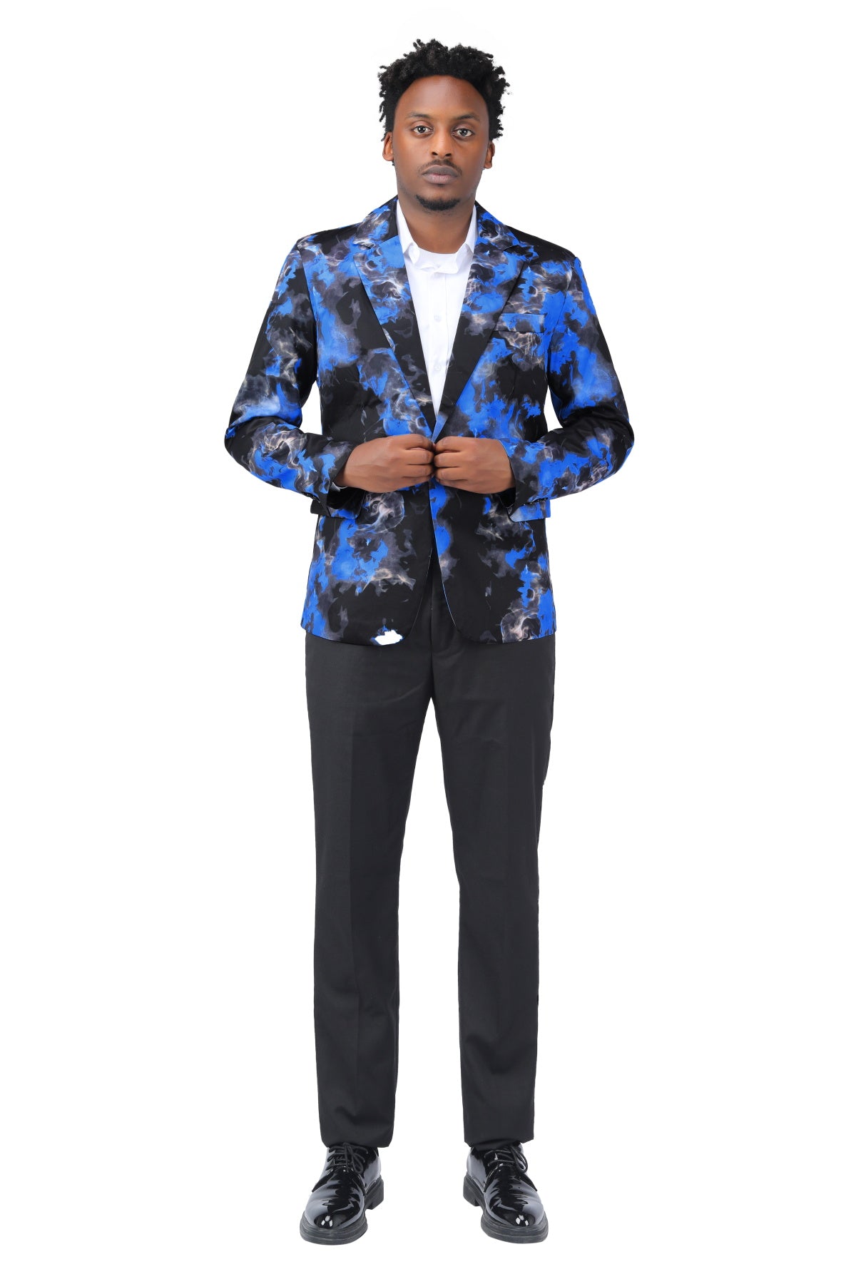 Slim Fit Flame Print Blue Blazer