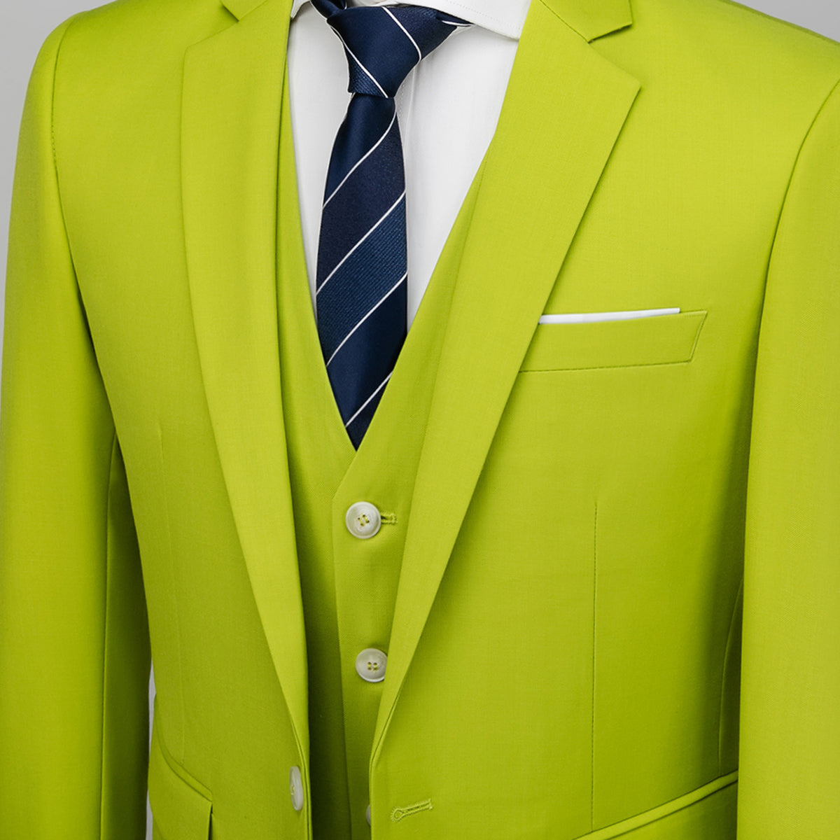 Men's Two-Button Back Slit Lapel Collar 3-Piece Suit Grass Green