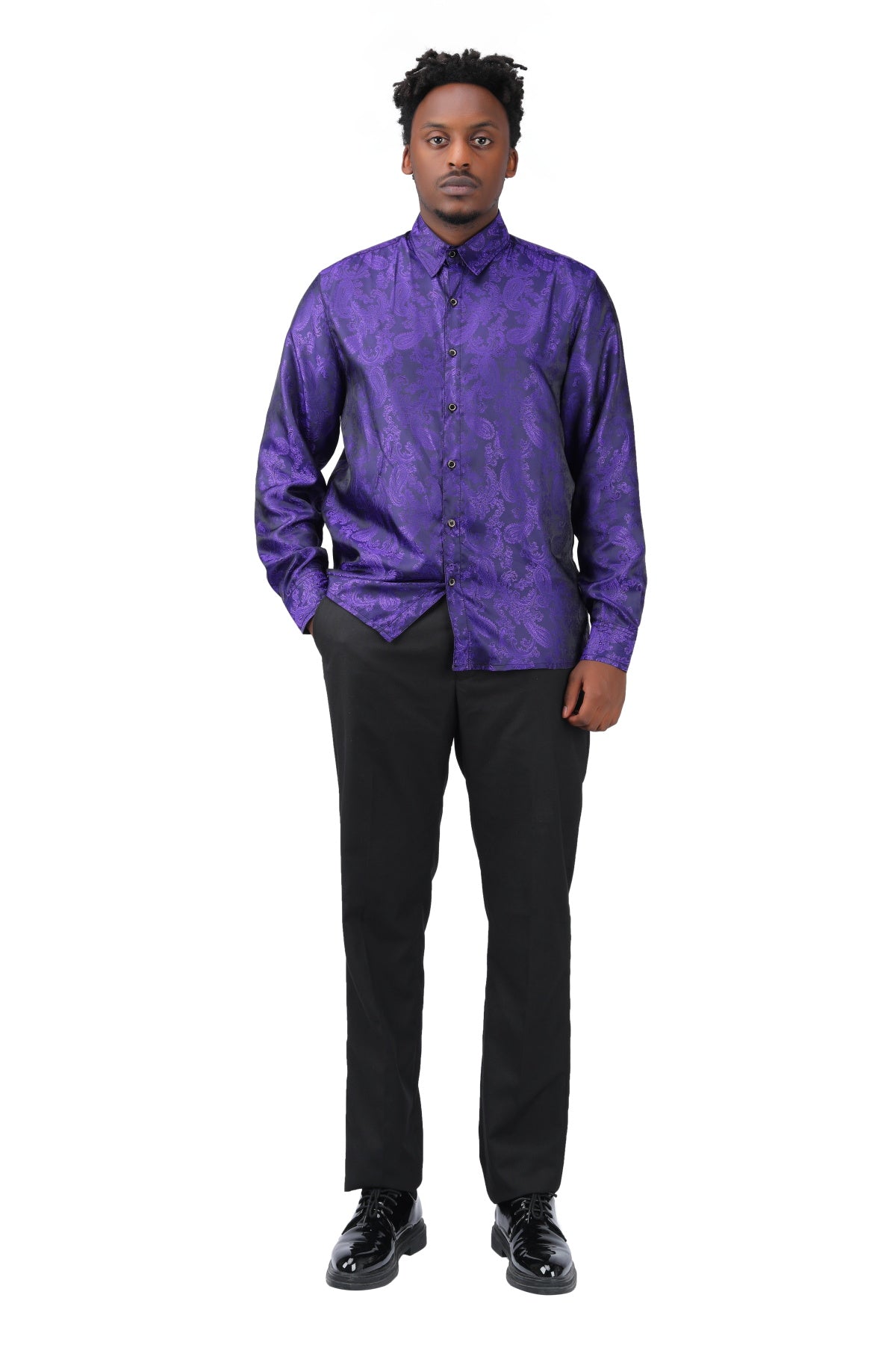 Slim Fit Embroidered Purple Paisley Shirt
