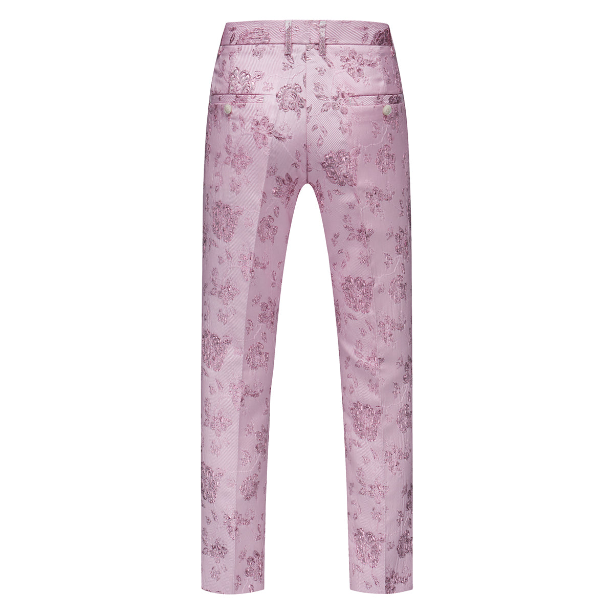 3-Piece Mens Floral Suit Slim Fit 1 Button Shawl Collar Suit Pink