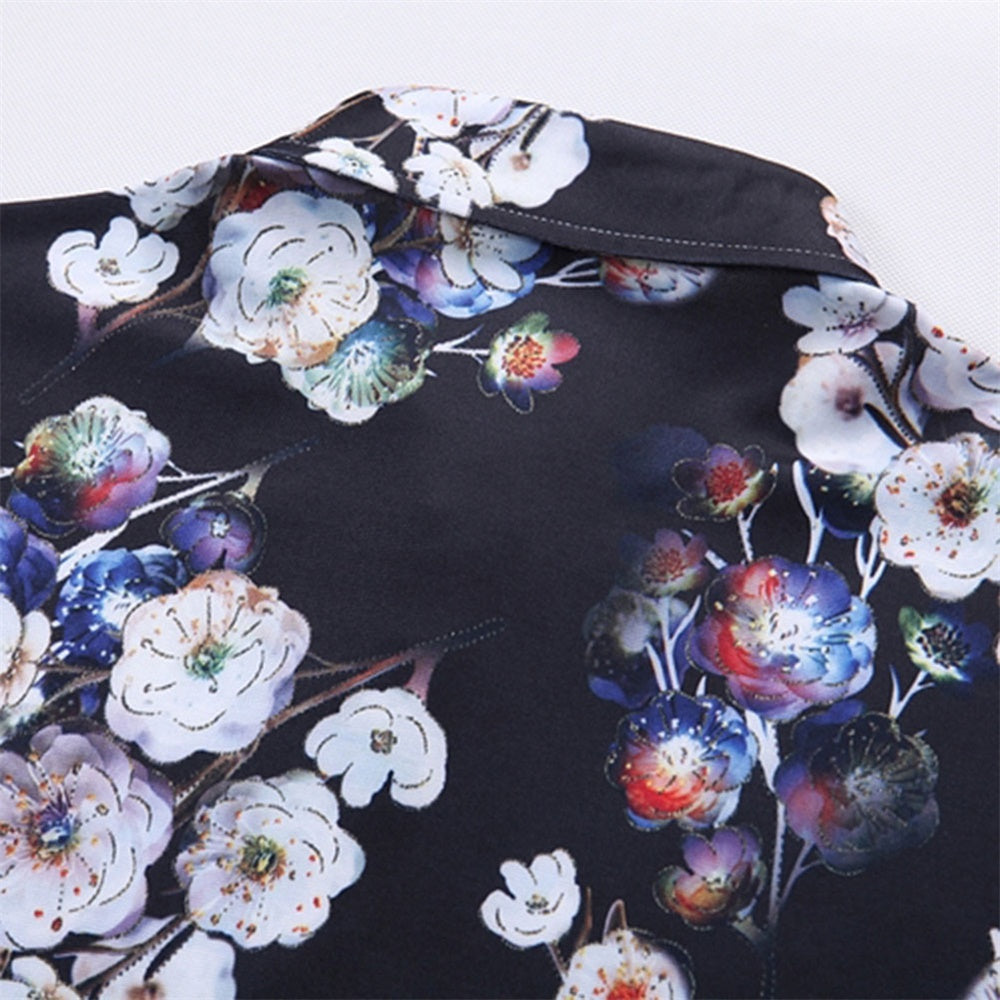 Slim Fit White Pear Blossom Shirt Black