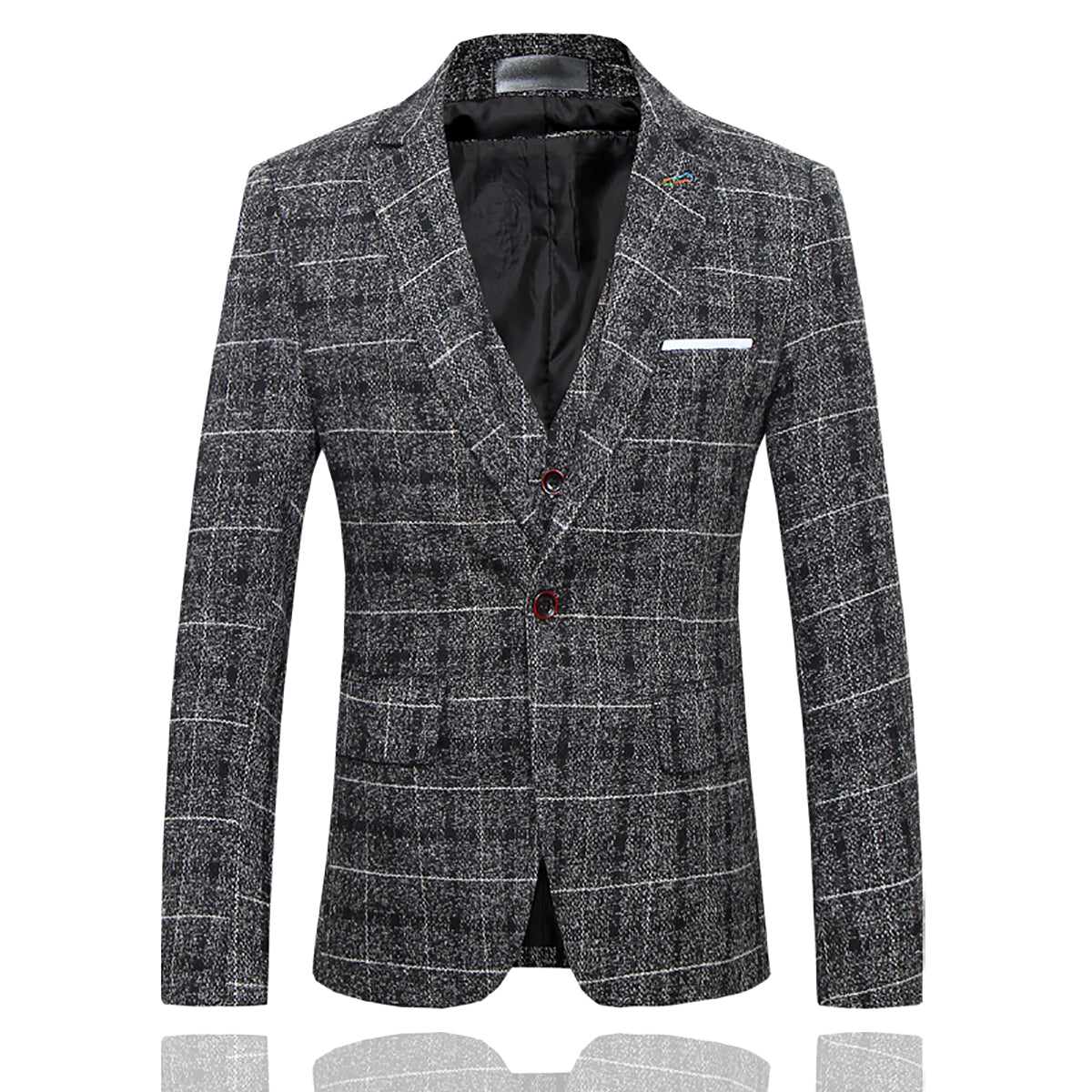 Men's Plaid One Button Wool Suit 3-piece Suit Dark Grey