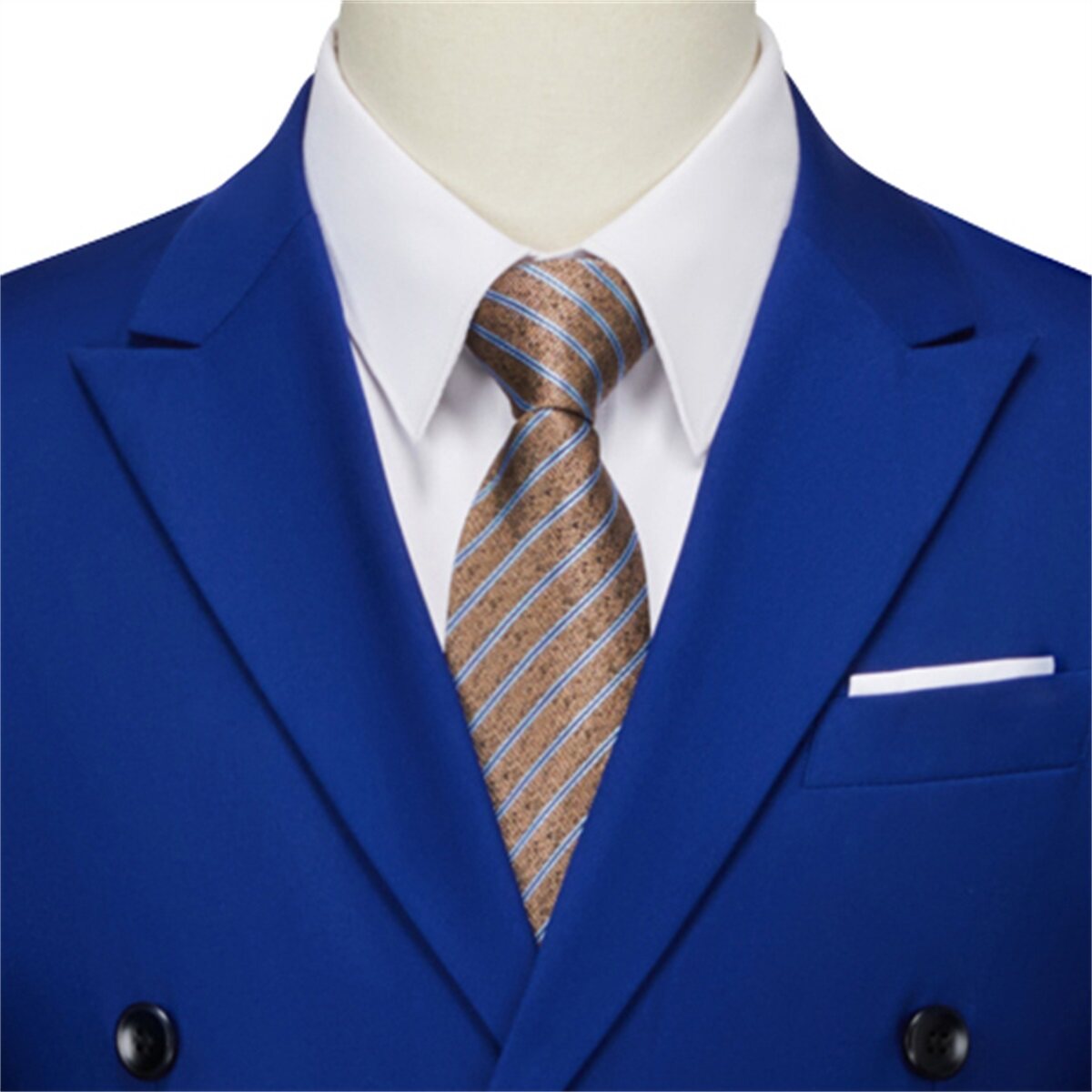 Men's Solid Color Double Breasted Business Suit Blue