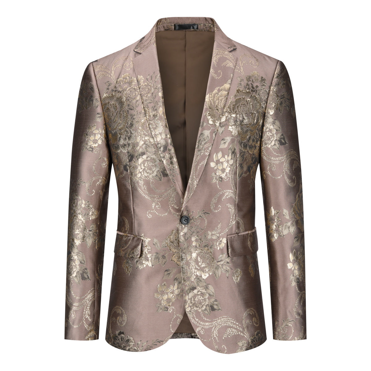 Men's Floral Suit Jacket Printed Blazer Gold