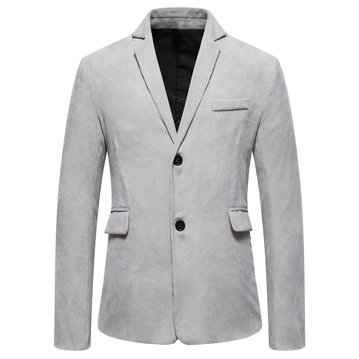 2-Piece Solid Color Two Button Single Breasted Corduroy Suit Grey