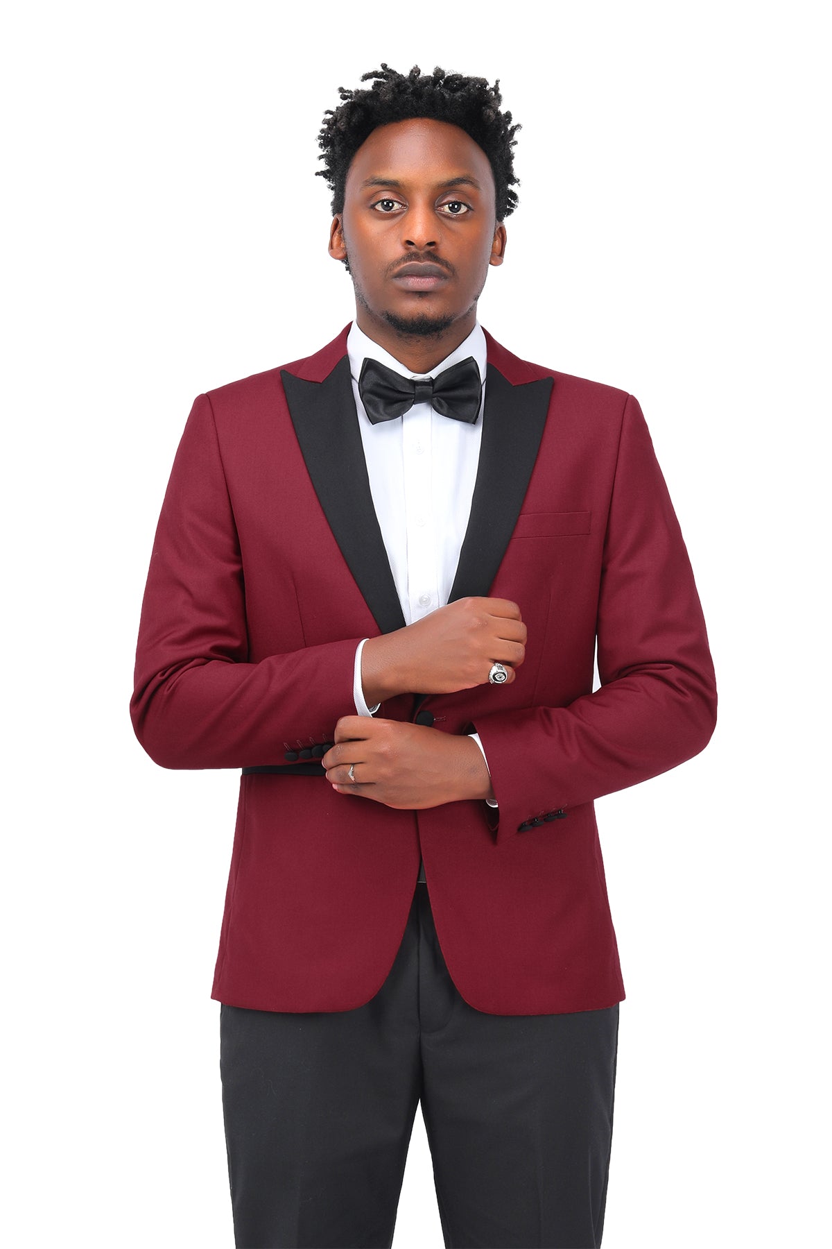 3 Piece Men's Suits One Button Slim Fit Peaked Lapel Tuxedo Wine Red