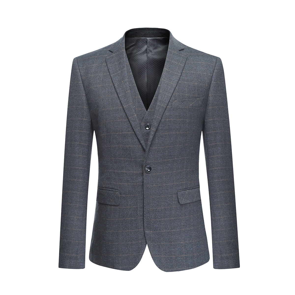 Mens 3-Piece One Button Yellow Plaid Suit Slim Fit Suit