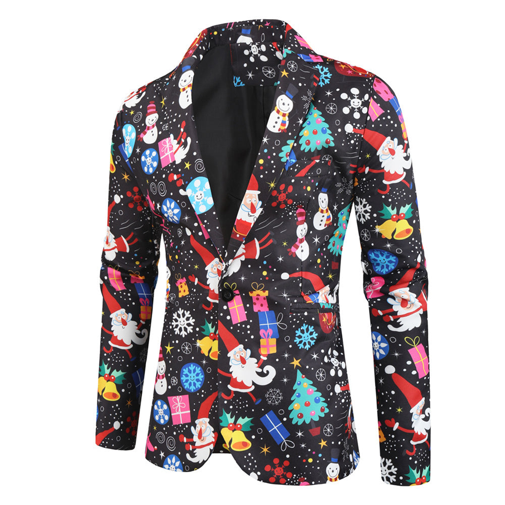 Men's 3-piece Christmas Print Suit Black