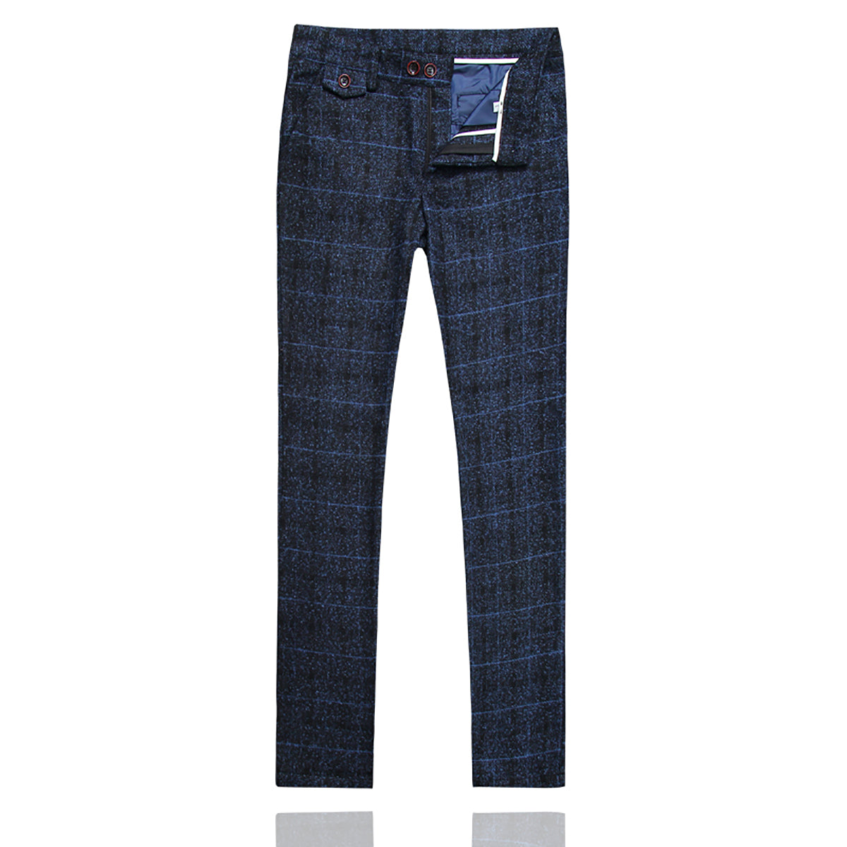 Men's Plaid One Button Wool Suit 3-piece Suit Dark Blue