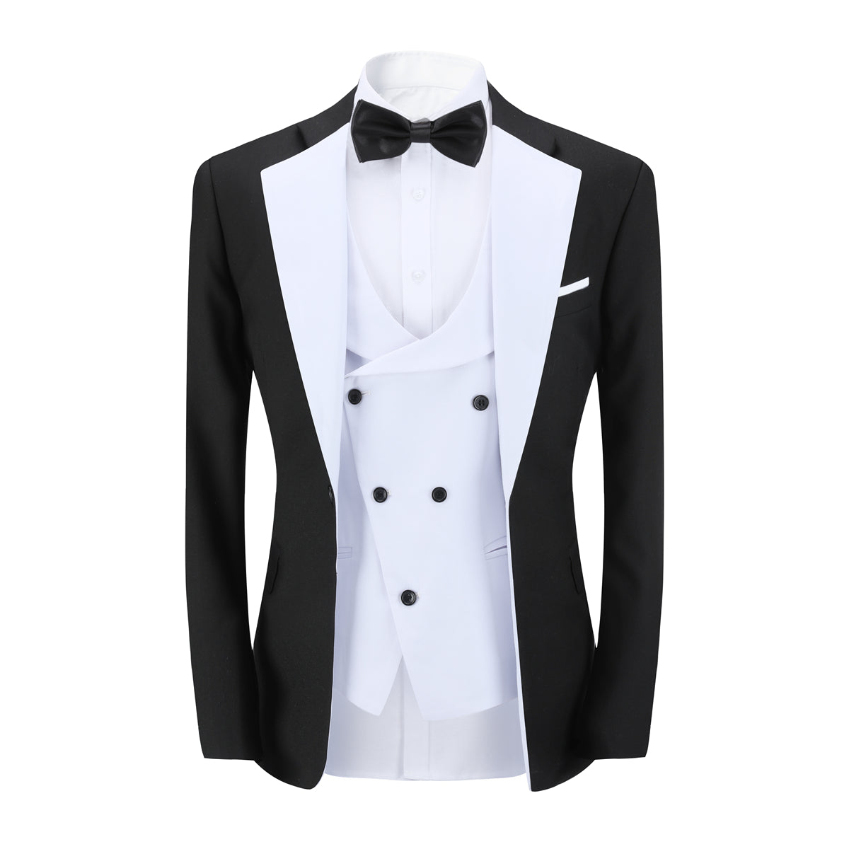 Men's 3-Piece Fashion One Button Color-Blocking Suit White