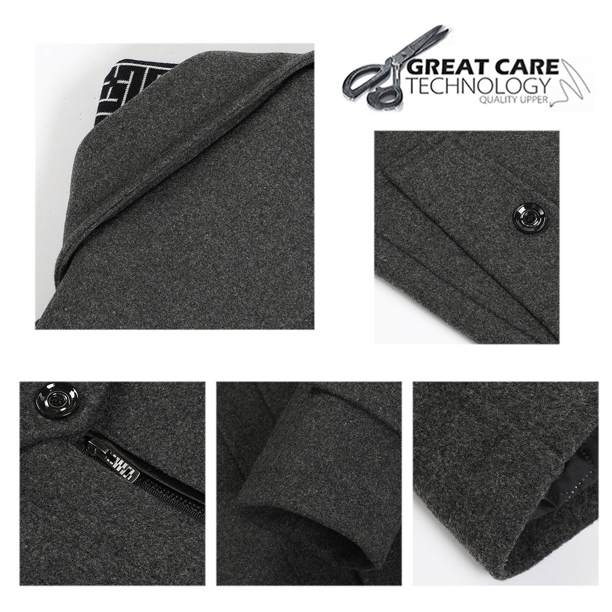 Men's Thick Solid Color Lapel Casual Coat Cotton Grey