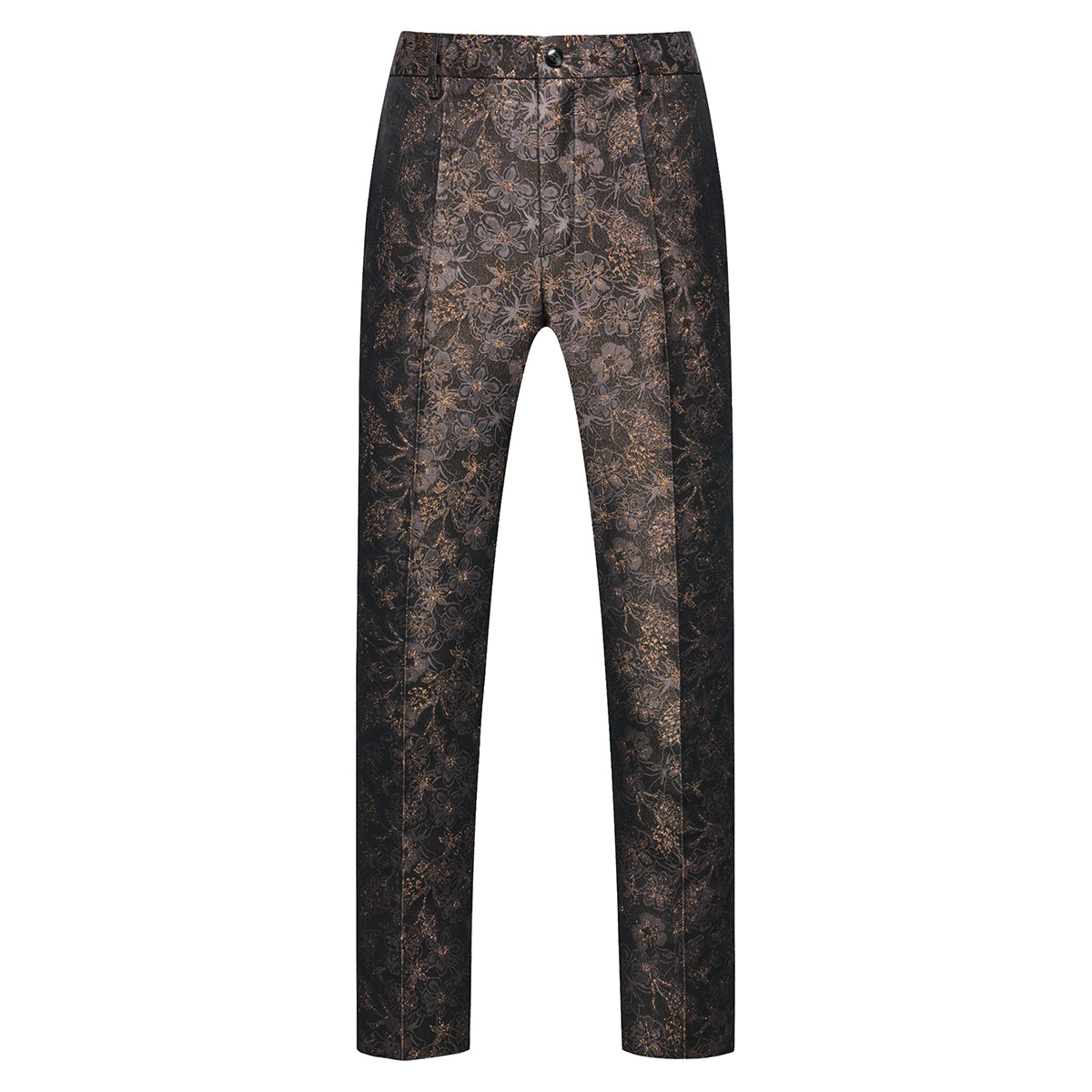 Men's Shawl Collar Print Suit 3-Piece Dress Suit Coffee