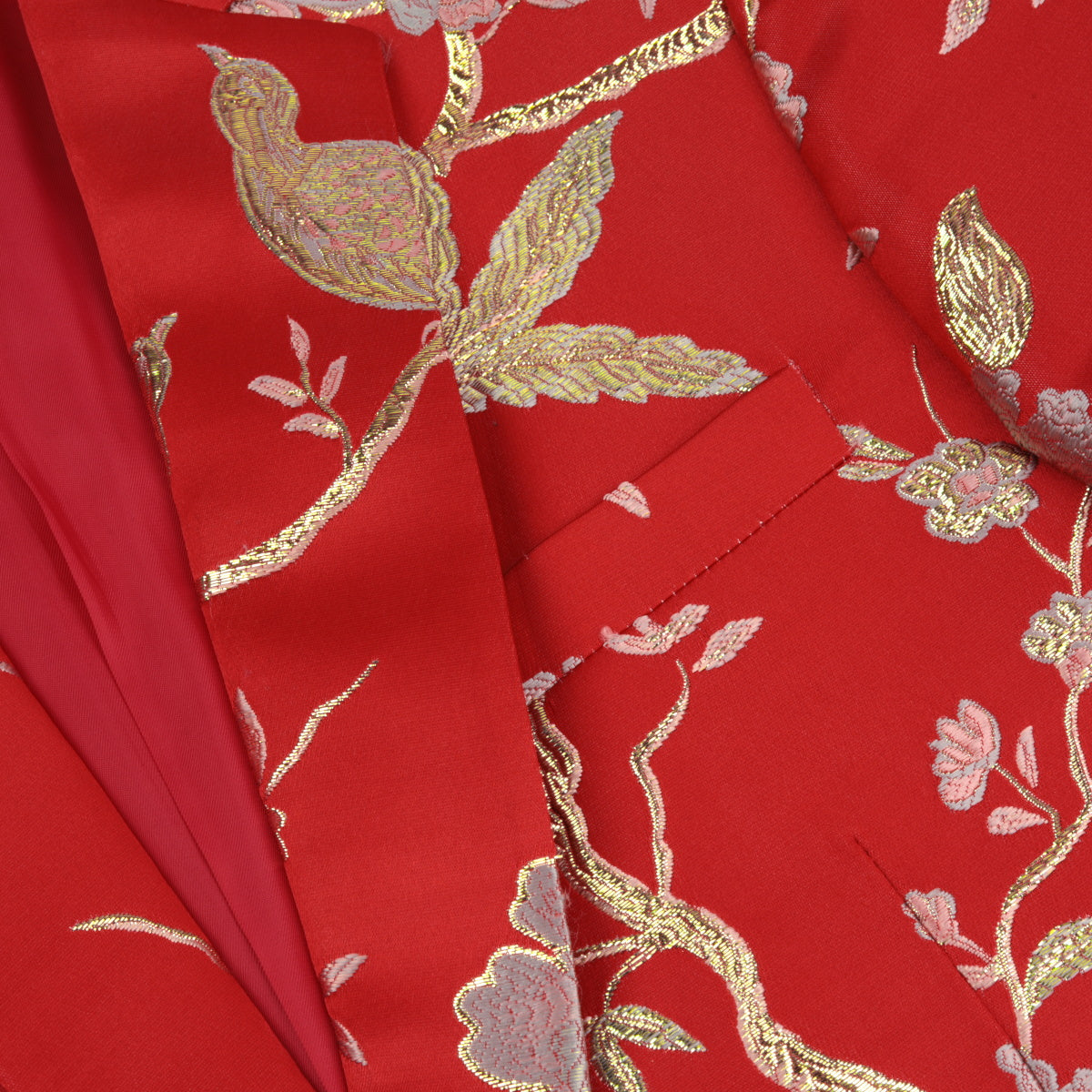 Men's One Button Notched Lapel Embroidered Blazer Red