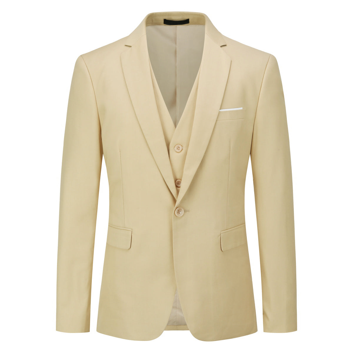 3-Piece One Button Formal Suit Beige Suit