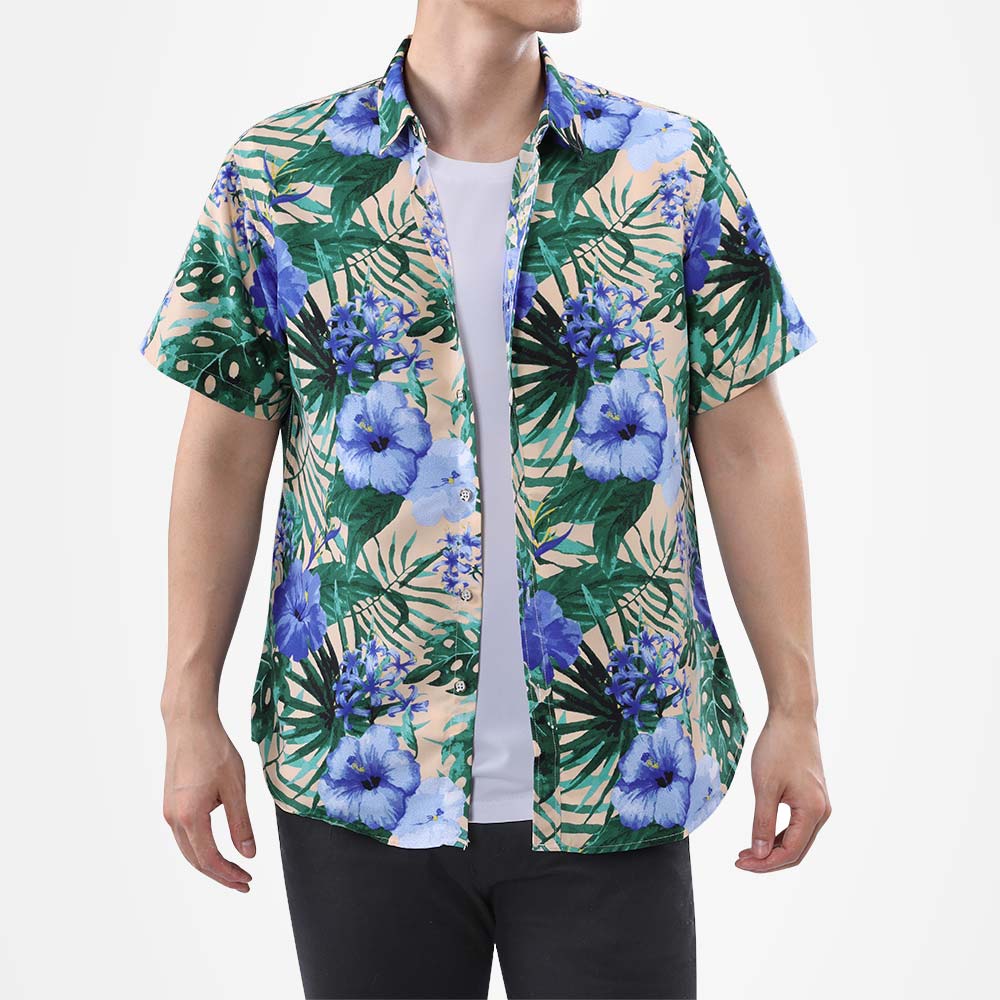 Purple Flower & Green Leaf Print Shirt
