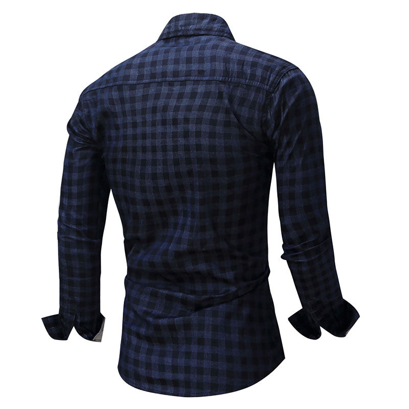 Slim Fit Plaid Denim Navy