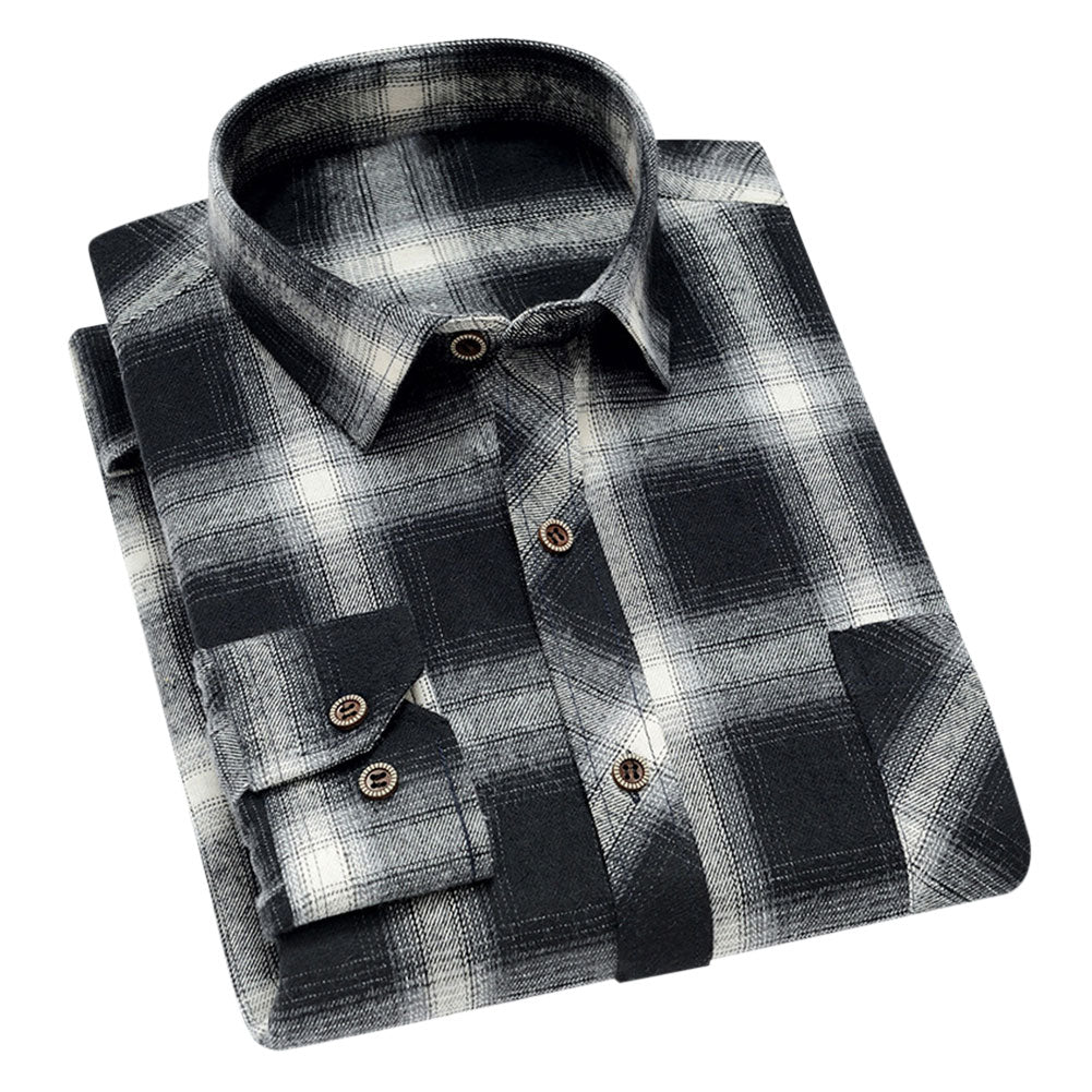 Men's Check Lapel Long Sleeve Shirt Black 4