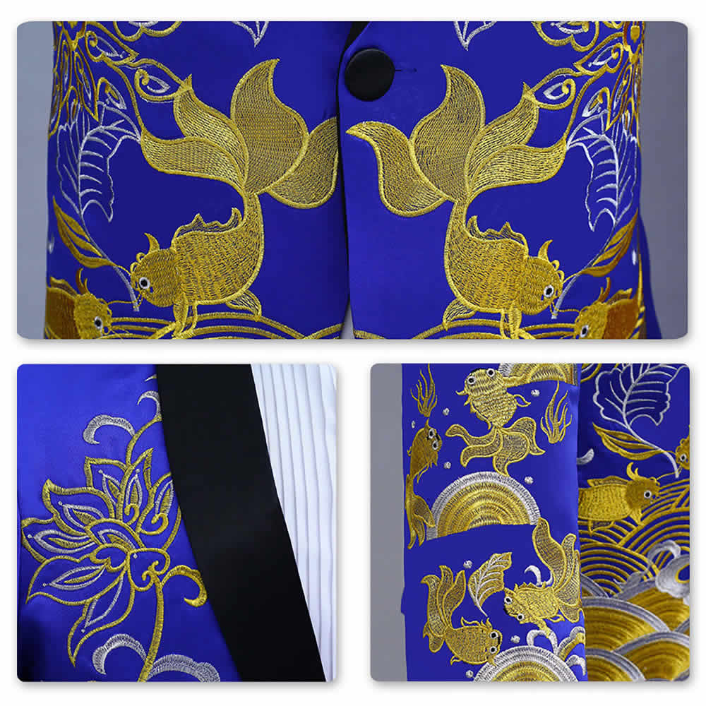 Two Piece Slim Fit Suit Embroidery Blue Suit