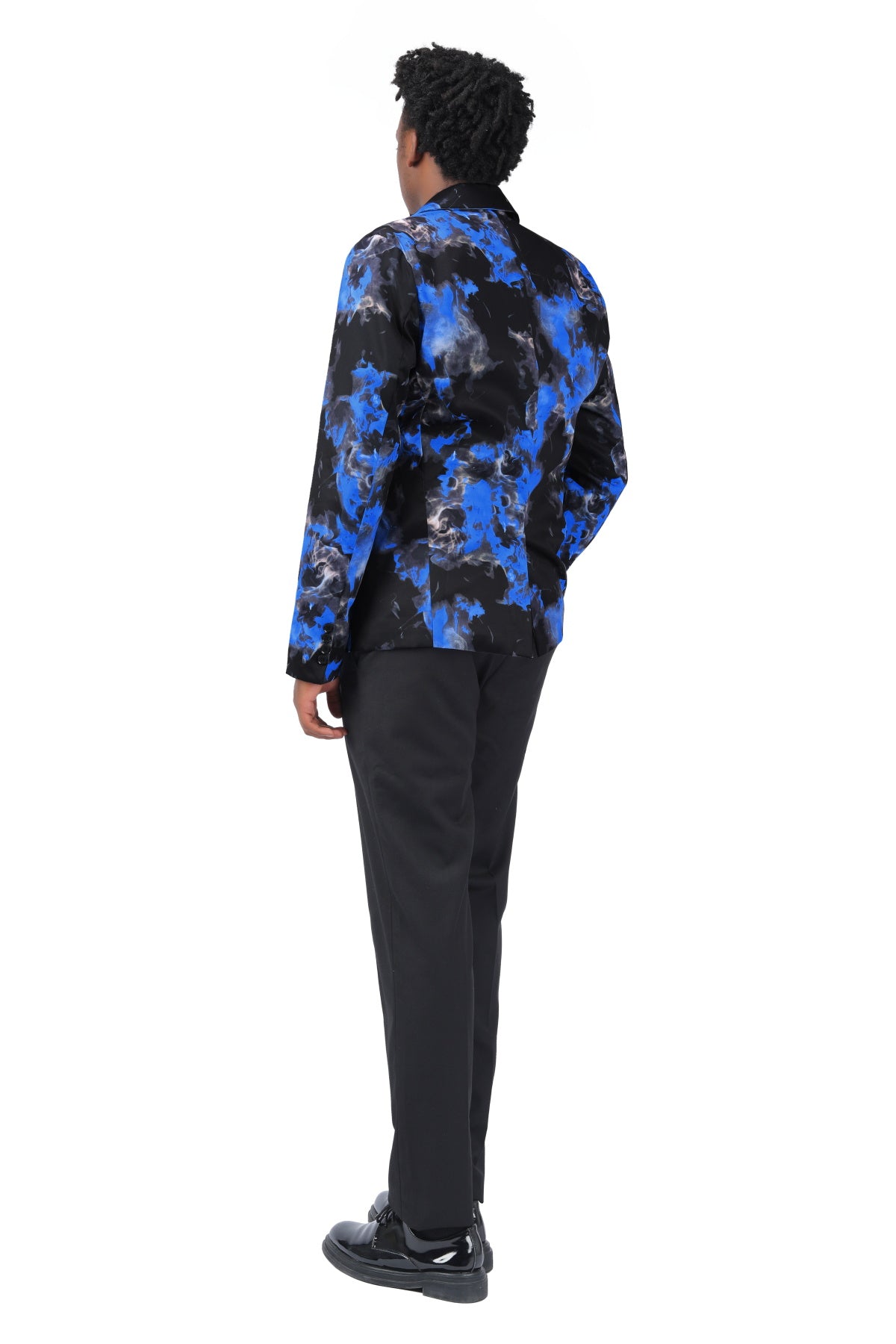 Slim Fit Flame Print Blue Blazer
