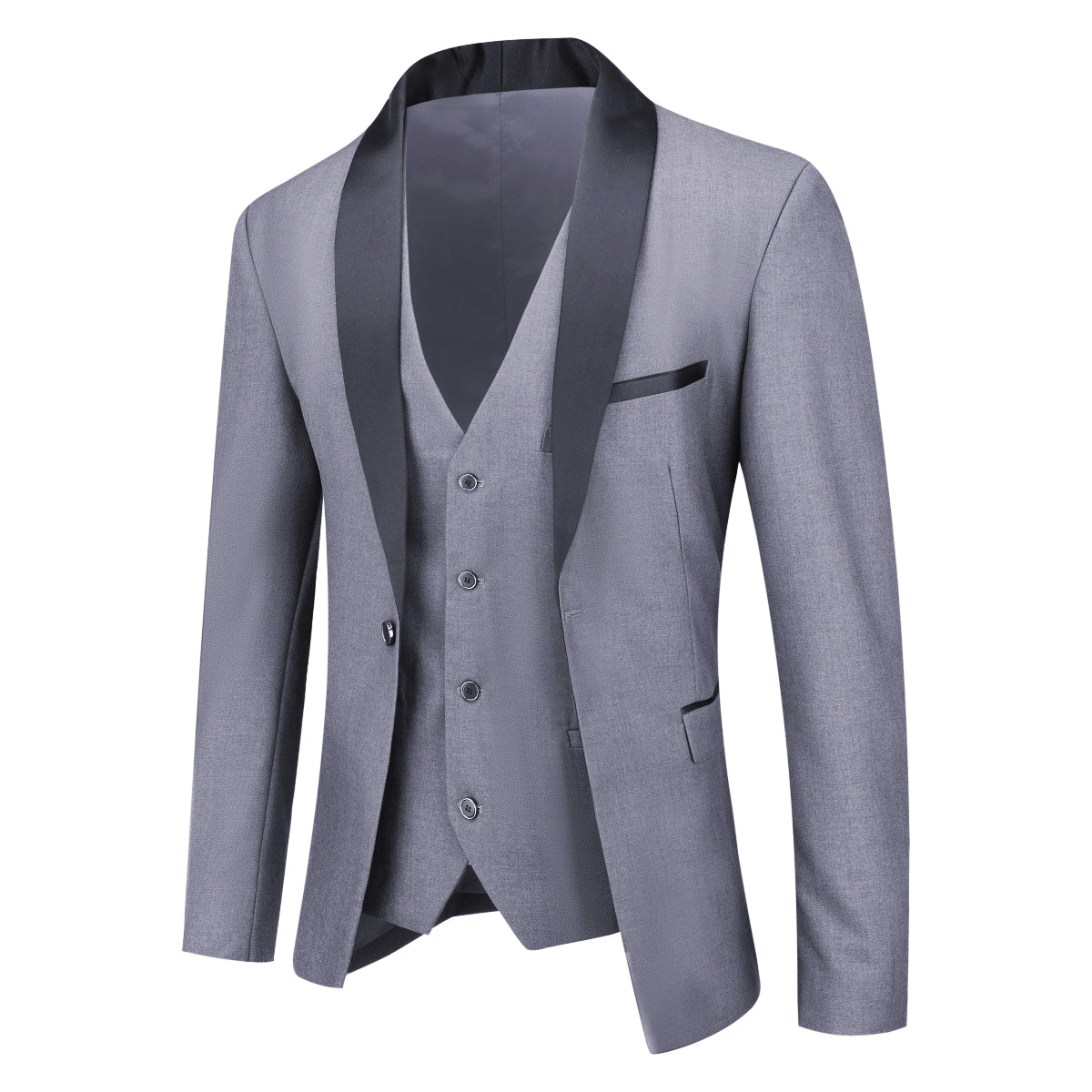 Slim Fit One Button Casual Light Grey 3-Piece Suit