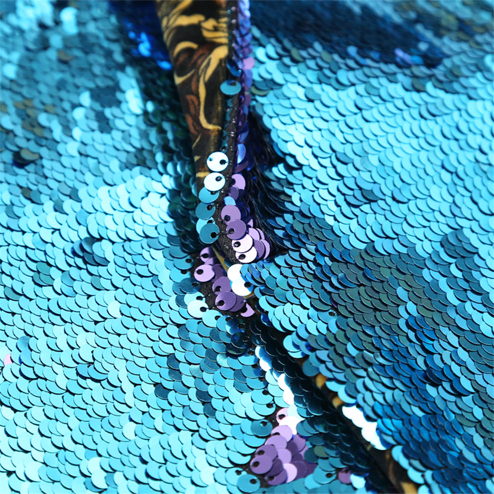 Purplish Blue Shawl Collar Sequins Dance Party Jacket
