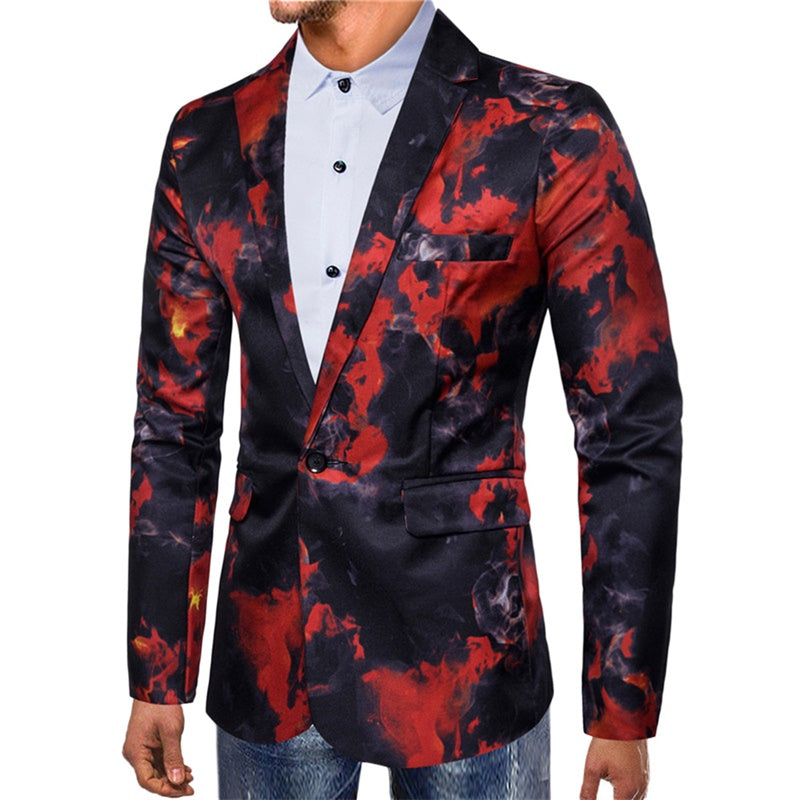 Slim Fit Red Flame Printed Blazer