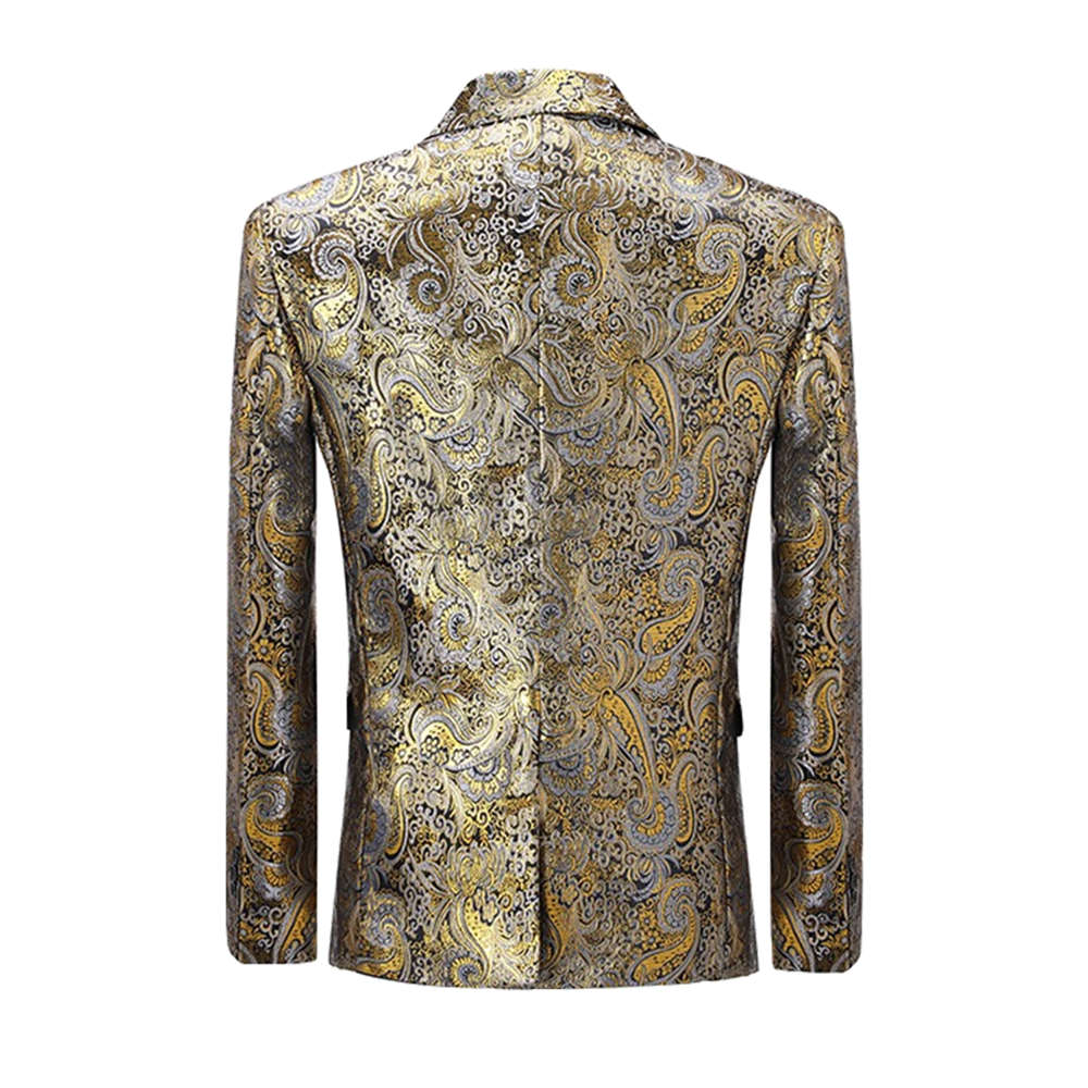 Slim Fit Shiny Print Gold Blazer