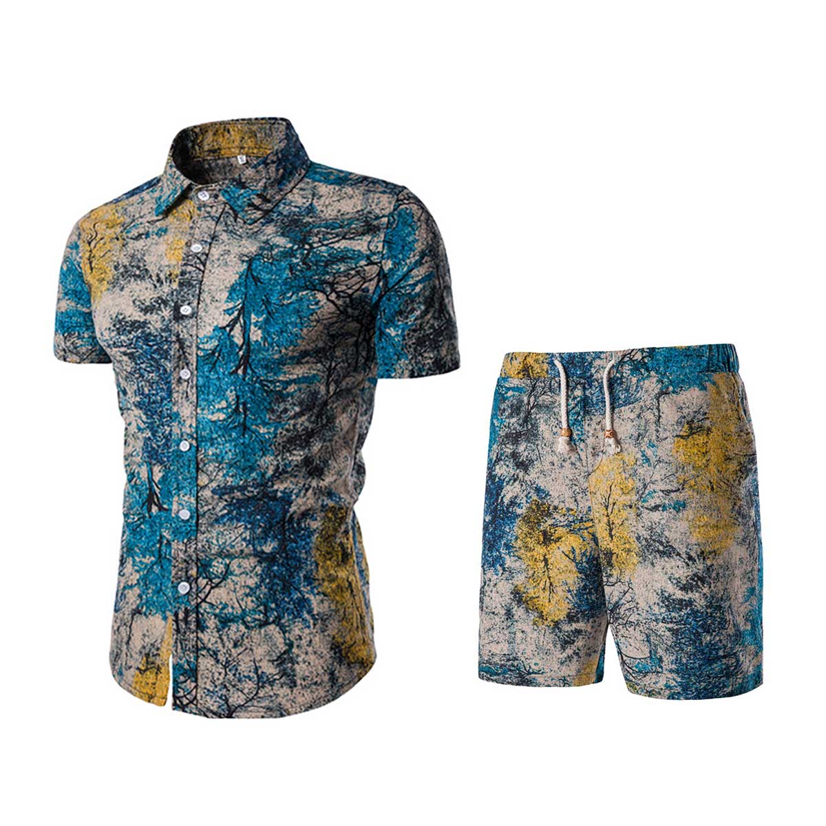 2-Piece Blue Woods Print Style Summer Suit