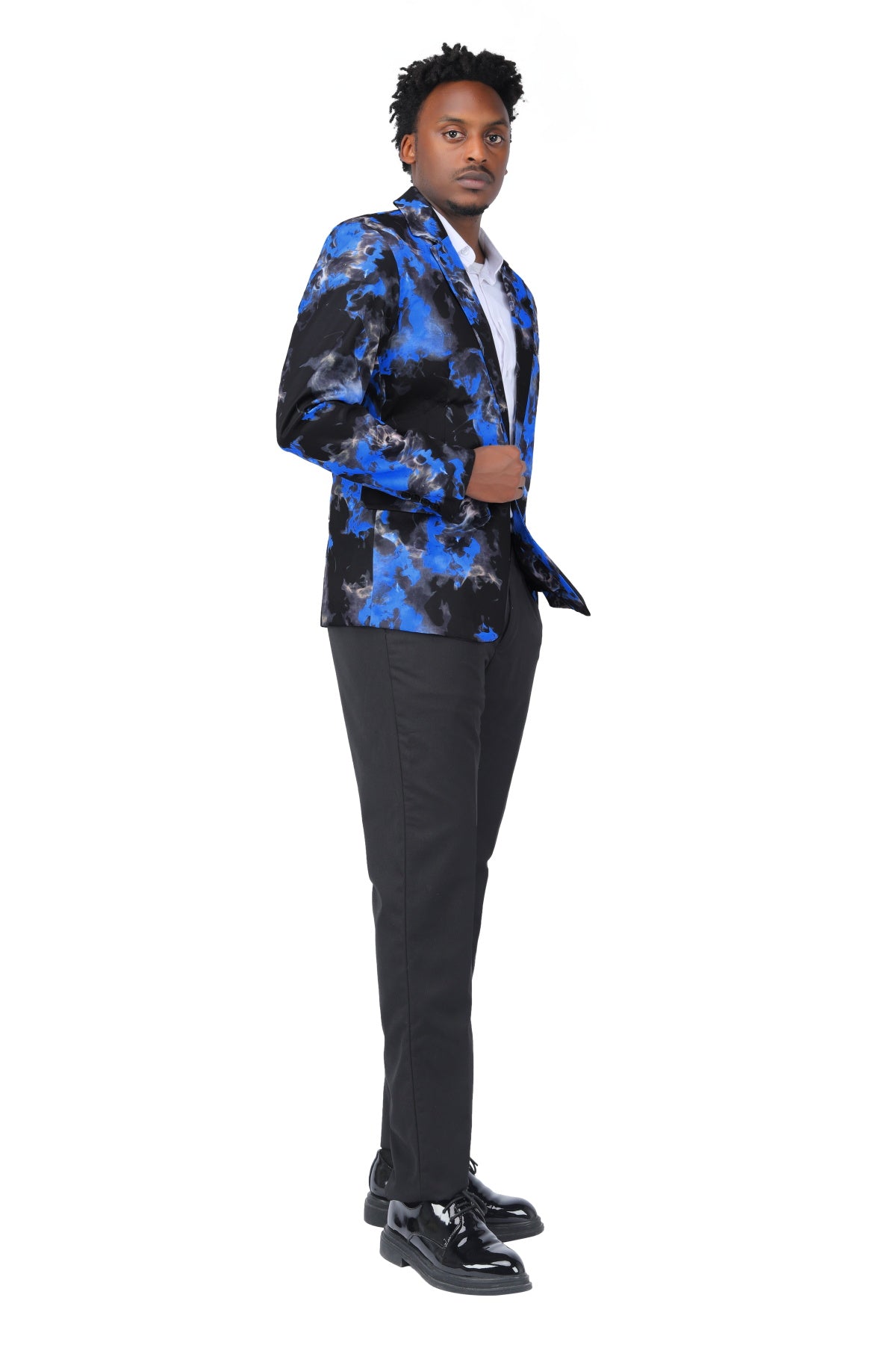 Slim Fit Flame Print Blue Blazer