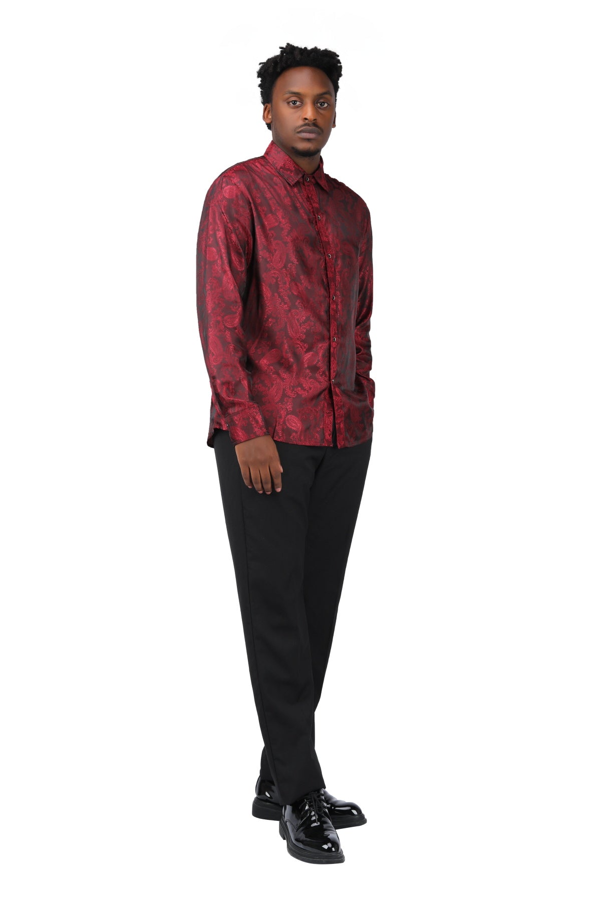 Slim Fit Embroidered Maroon Paisley Shirt