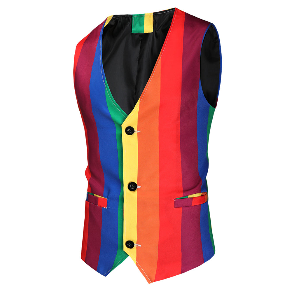 3-Piece Men's Stripe Rainbow Clown Celebration Suit