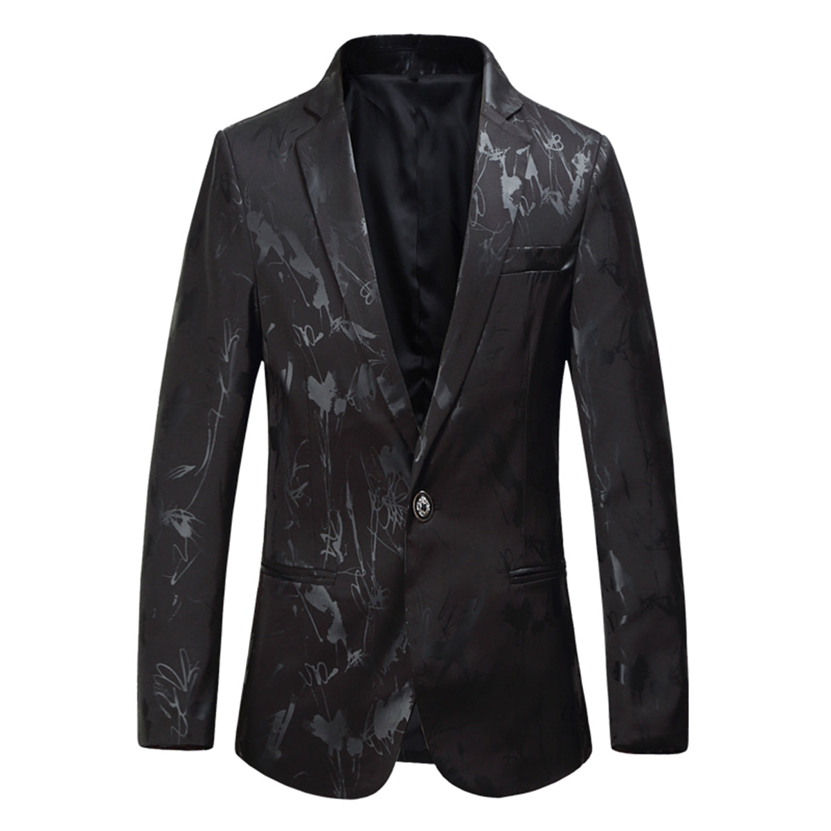 Men's Printed Single Breasted Slim Fit Blazer Black