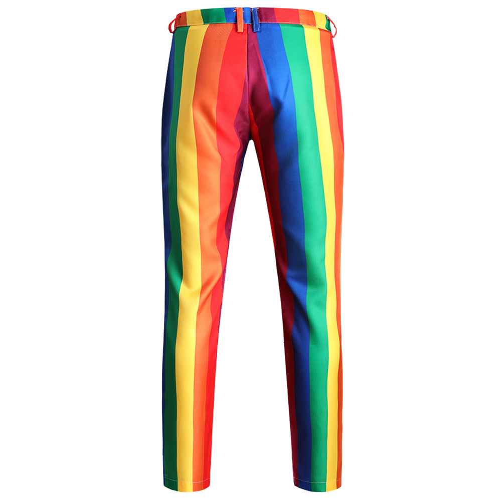 2 Piece Men's Stripe Colorblock Rainbow Celebration Suit