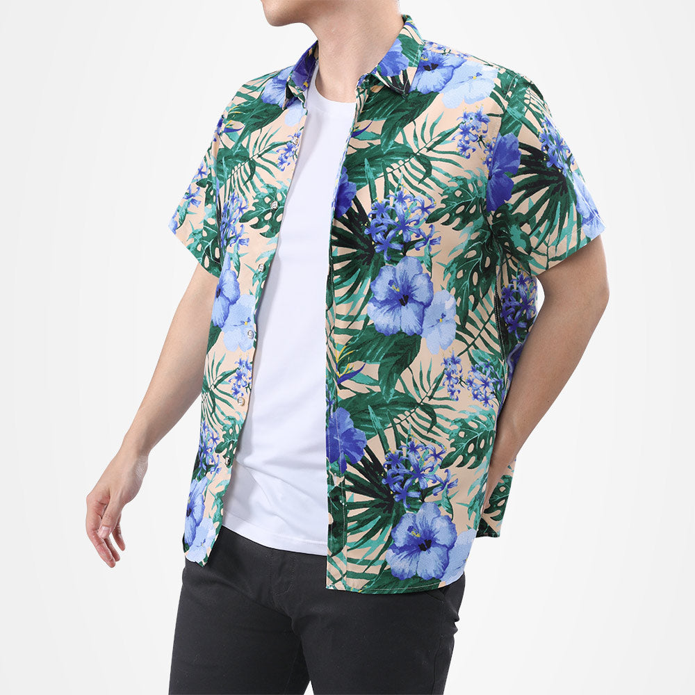 Purple Flower & Green Leaf Print Shirt
